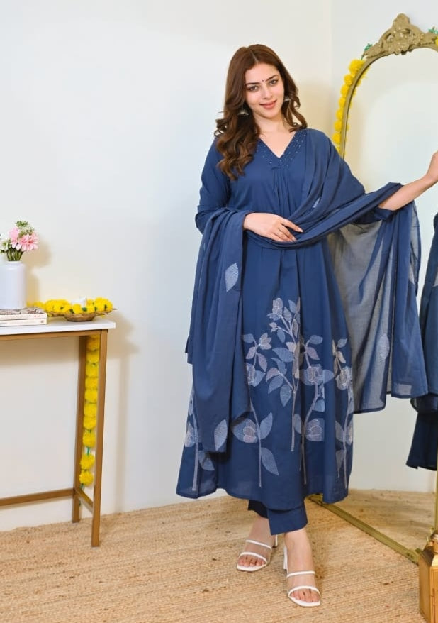 Beautiful pure cotton kurti pant dupatta set
