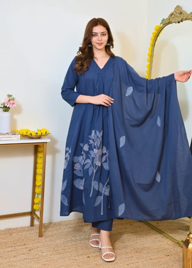 Beautiful pure cotton kurti pant dupatta set