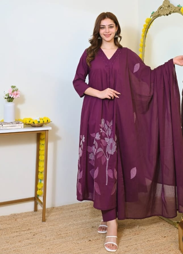 Beautiful pure cotton kurti pant dupatta set
