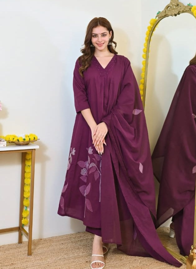 Beautiful pure cotton kurti pant dupatta set