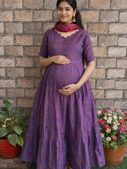 Beautiful cotton Fabric gown kurti Pant With mulmul Dupatta