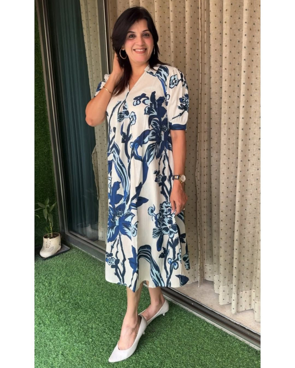 New Beautiful printed cotton Flex middi Gown dress