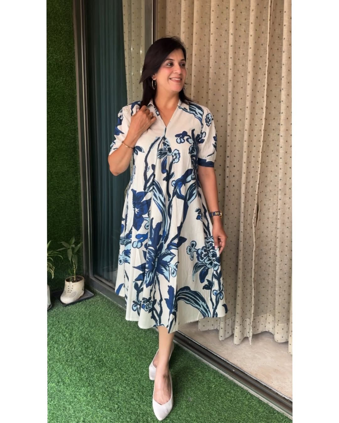 New Beautiful printed cotton Flex middi Gown dress