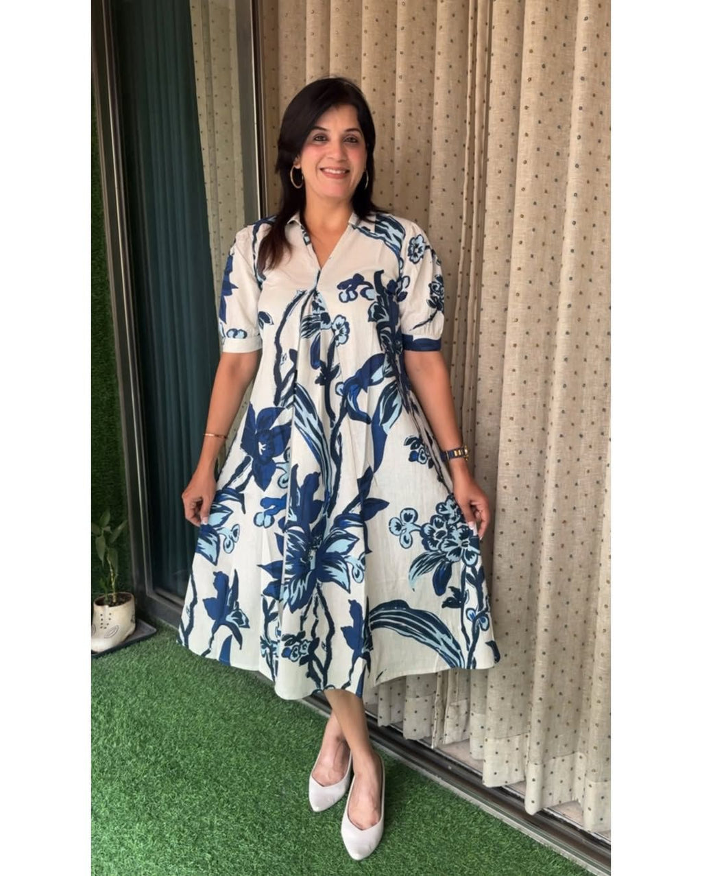 New Beautiful printed cotton Flex middi Gown dress