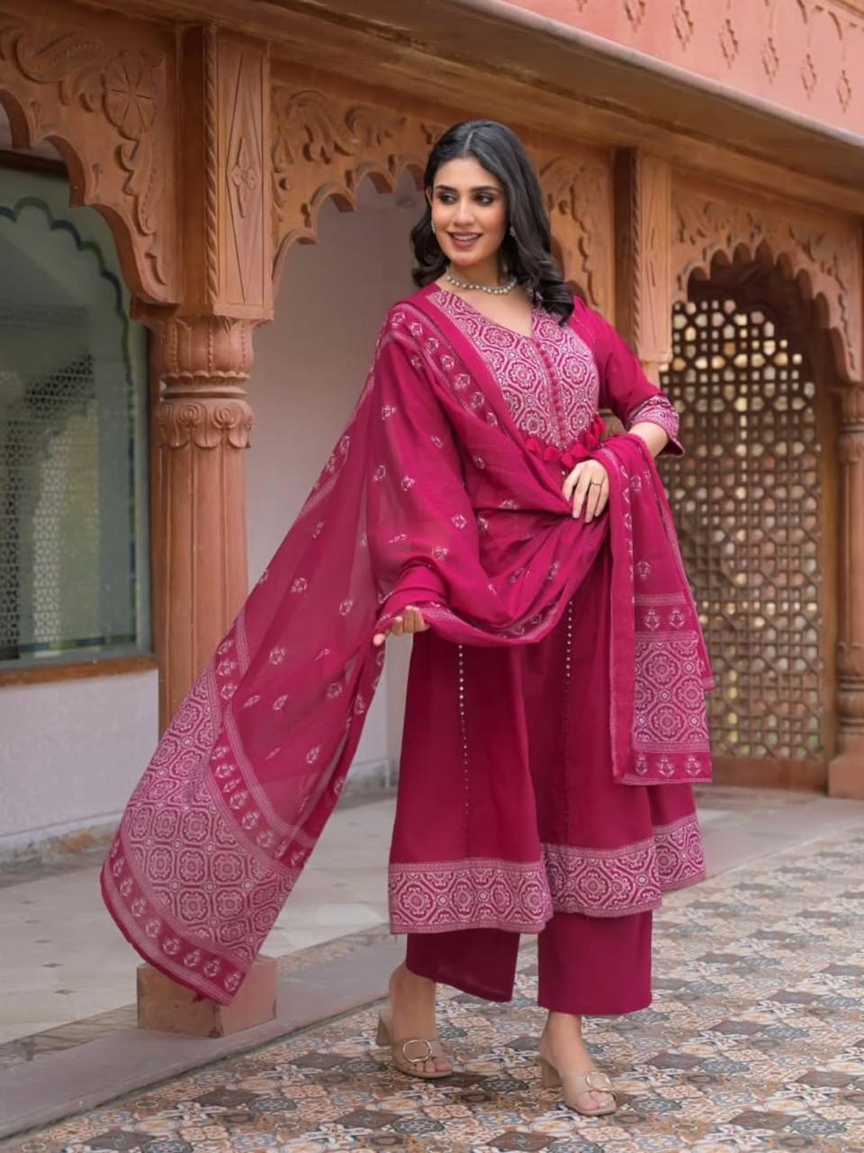 Step into elegance with our most comfortable & beautiful Cotton Kurti with Pant and mal mal dupatta Set