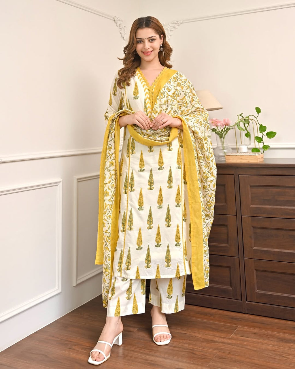 Mugal printed 3 piece suit set