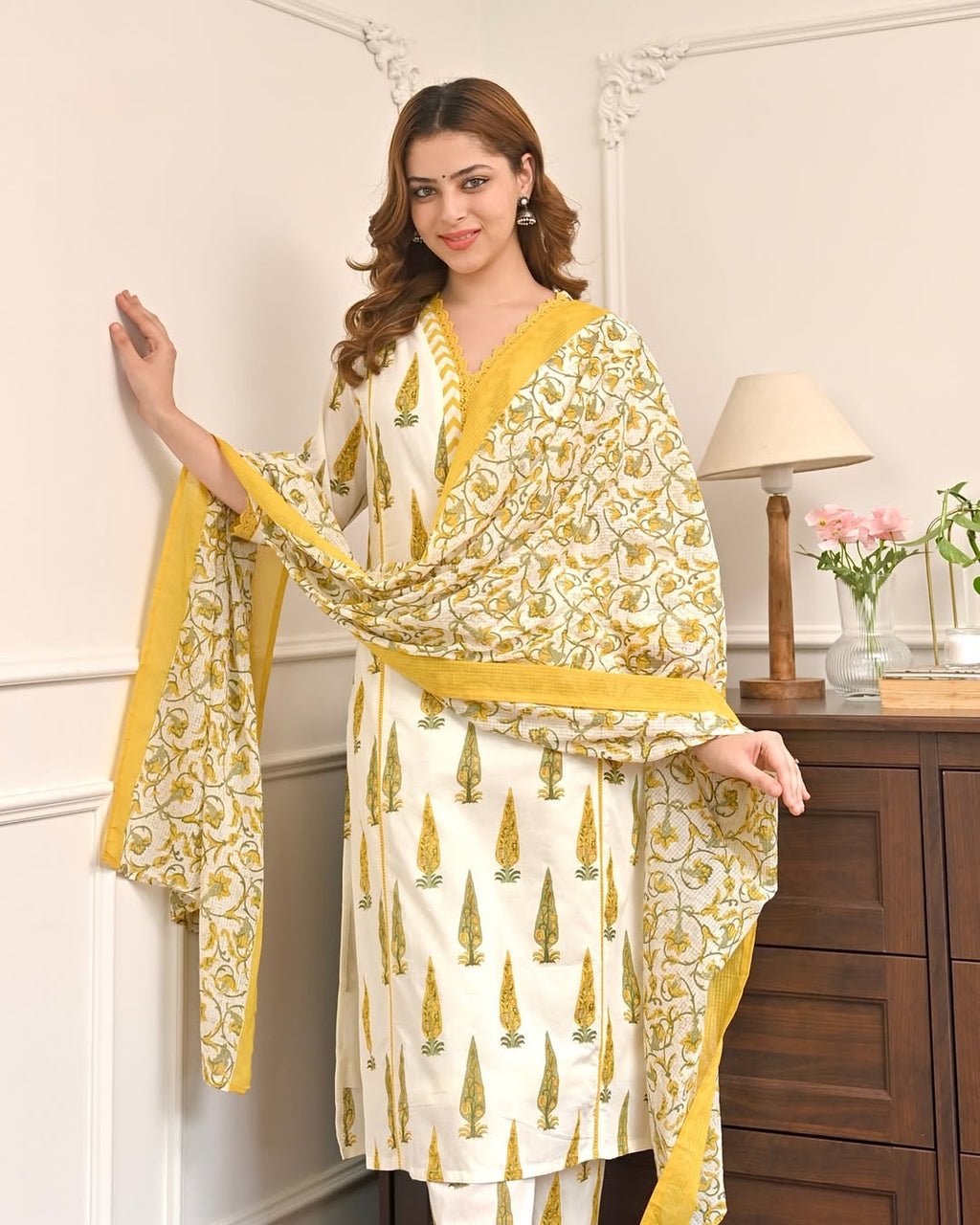 Mugal printed 3 piece suit set